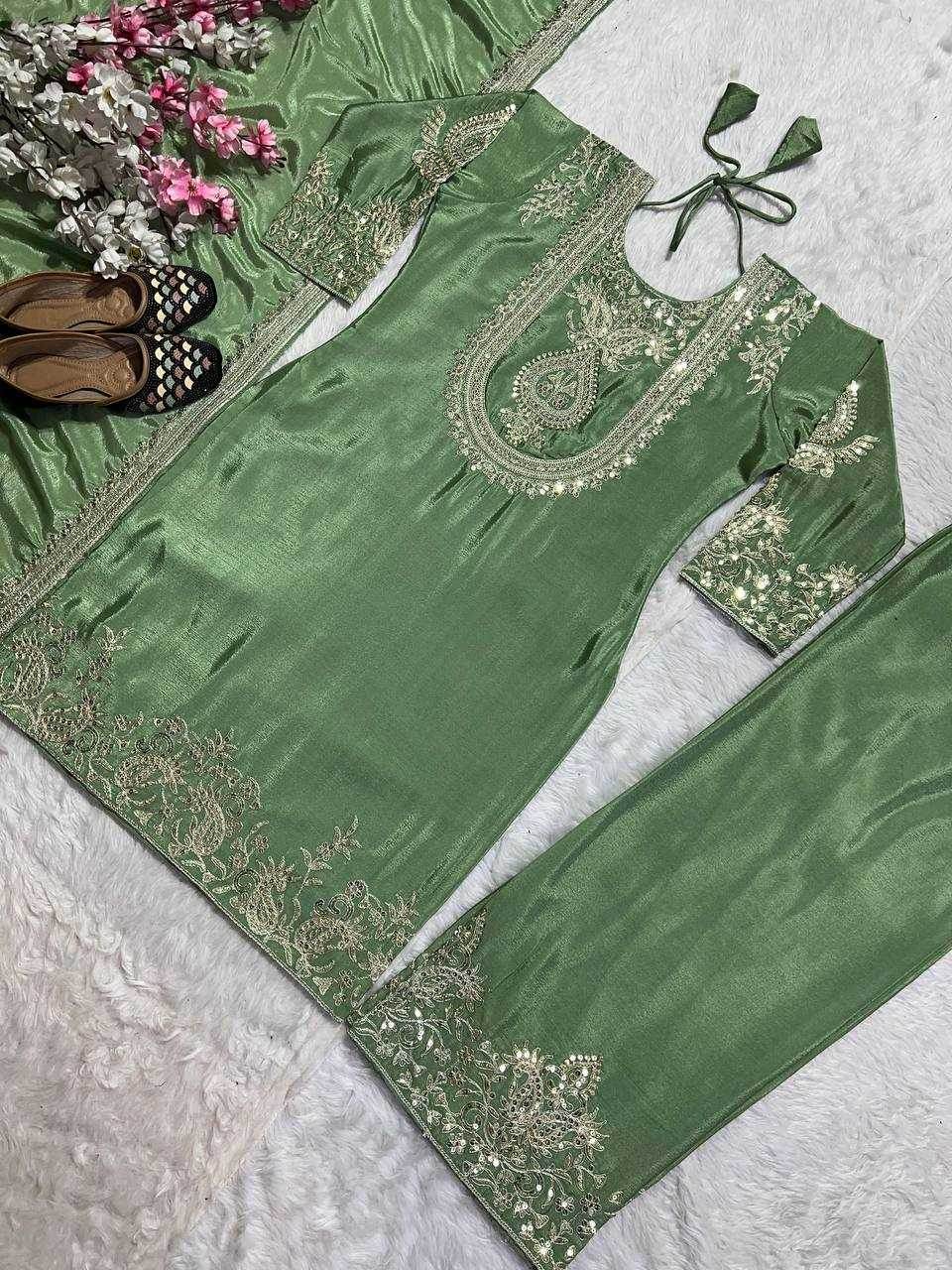 Chinon Silk Ladies Embroidery Designer Suit - MYLUXURY LANE ENTERPRISE
